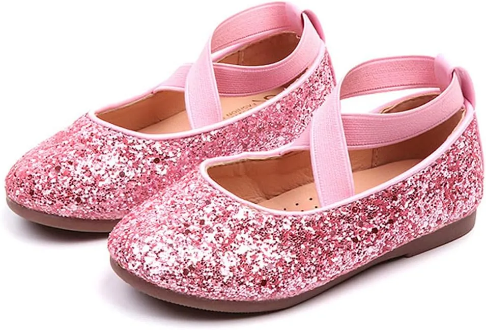 YIBLBOX Girl's Glitter Ballet Flats Ballerina Mary Jane Princess Wedding Dress Shoes Sparkle Dress up Shoes