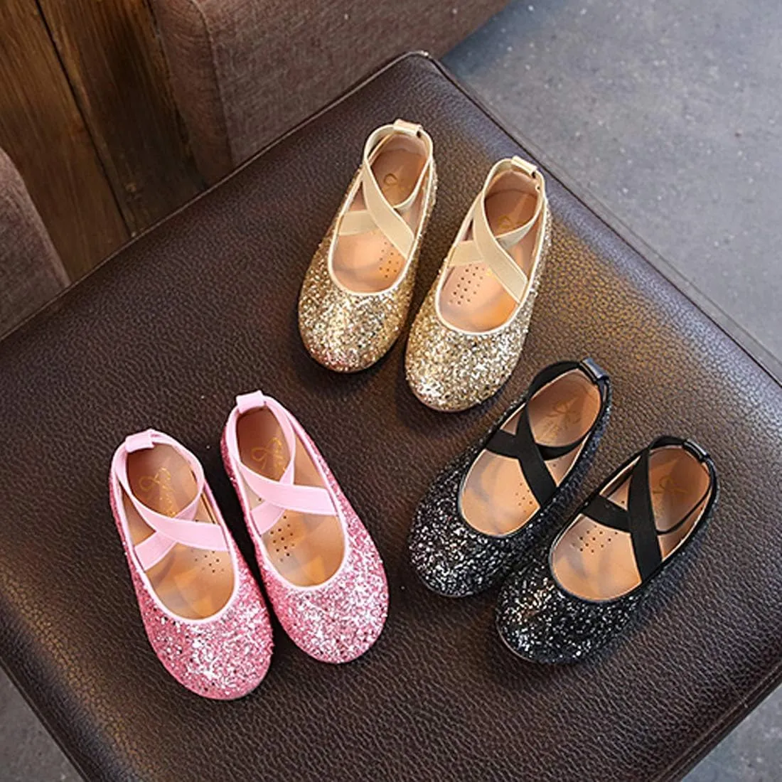 YIBLBOX Girl's Glitter Ballet Flats Ballerina Mary Jane Princess Wedding Dress Shoes Sparkle Dress up Shoes