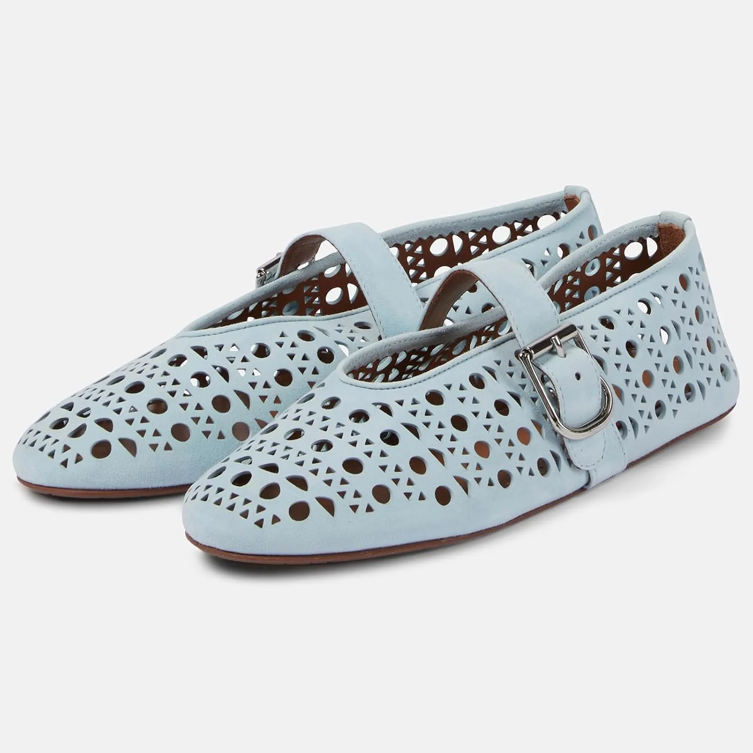 Yishaweiqi Hollow Out Ballet Flats Shoes for Women Buckle Strap Ballerina Shoes Breathable Round Toe Mary Jane Flats Casual Comfortable Daily Dress Summer Shoes
