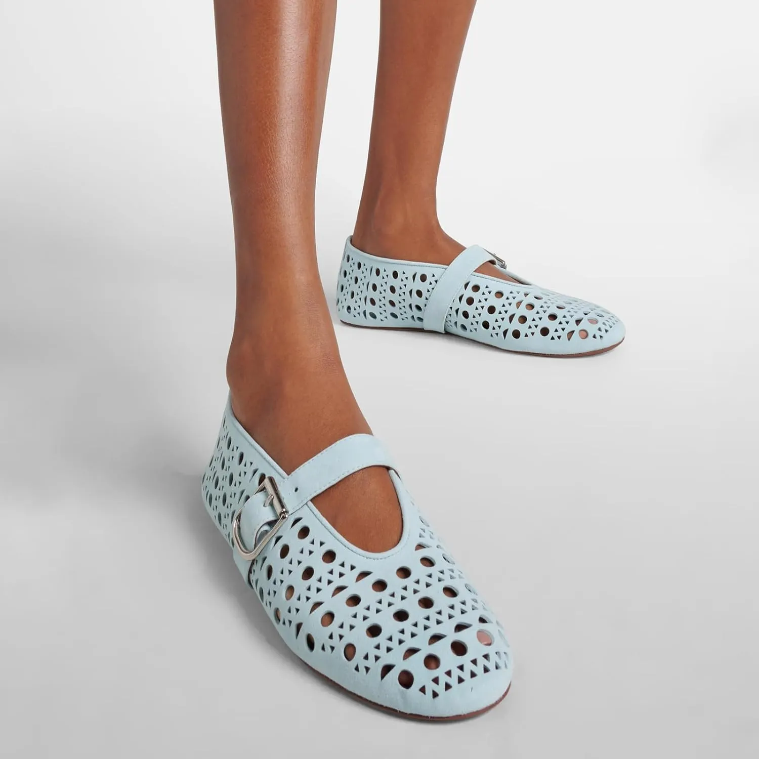 Yishaweiqi Hollow Out Ballet Flats Shoes for Women Buckle Strap Ballerina Shoes Breathable Round Toe Mary Jane Flats Casual Comfortable Daily Dress Summer Shoes