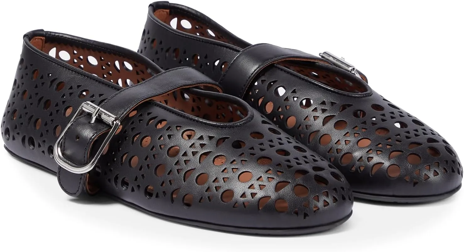 Yishaweiqi Hollow Out Ballet Flats Shoes for Women Buckle Strap Ballerina Shoes Breathable Round Toe Mary Jane Flats Casual Comfortable Daily Dress Summer Shoes