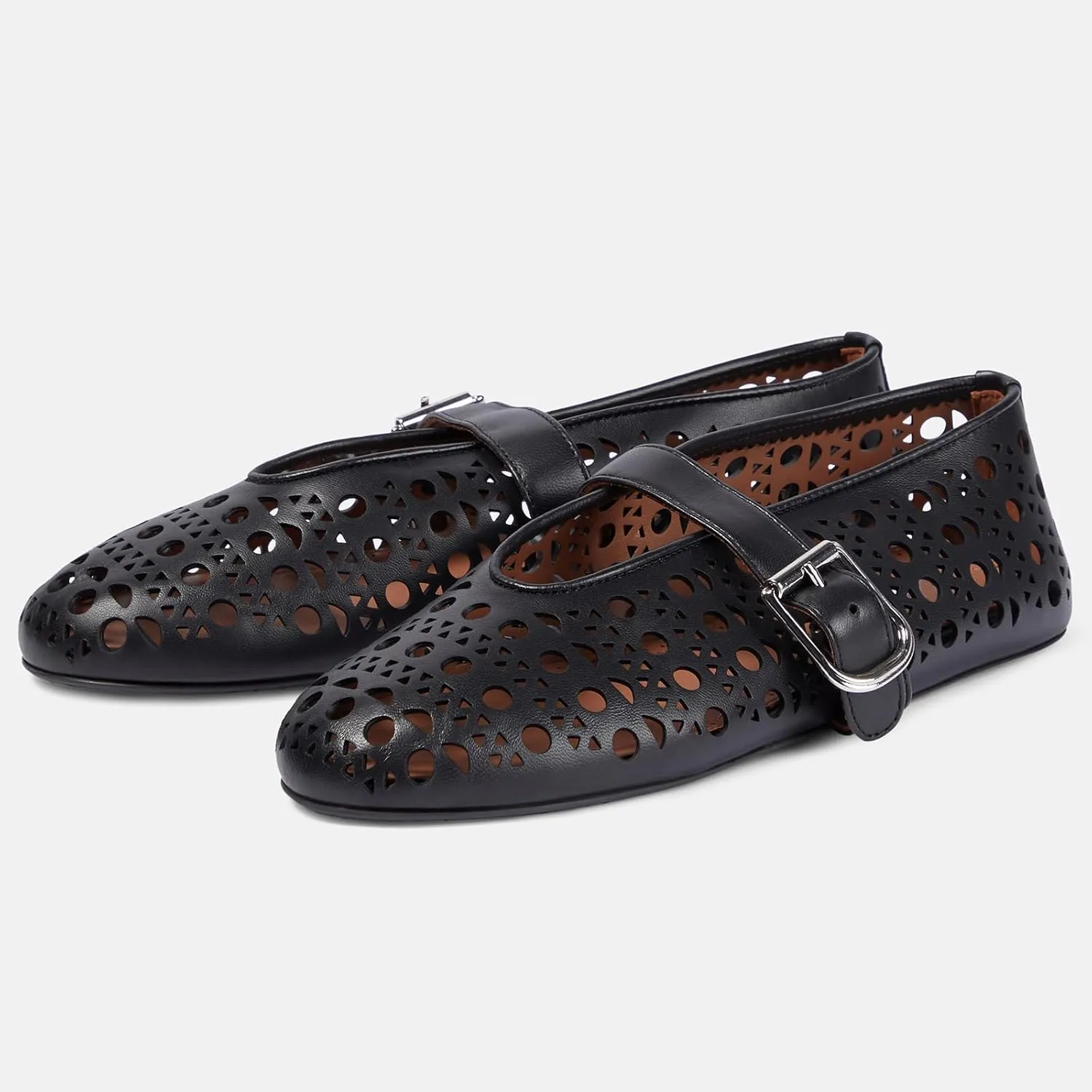 Yishaweiqi Hollow Out Ballet Flats Shoes for Women Buckle Strap Ballerina Shoes Breathable Round Toe Mary Jane Flats Casual Comfortable Daily Dress Summer Shoes