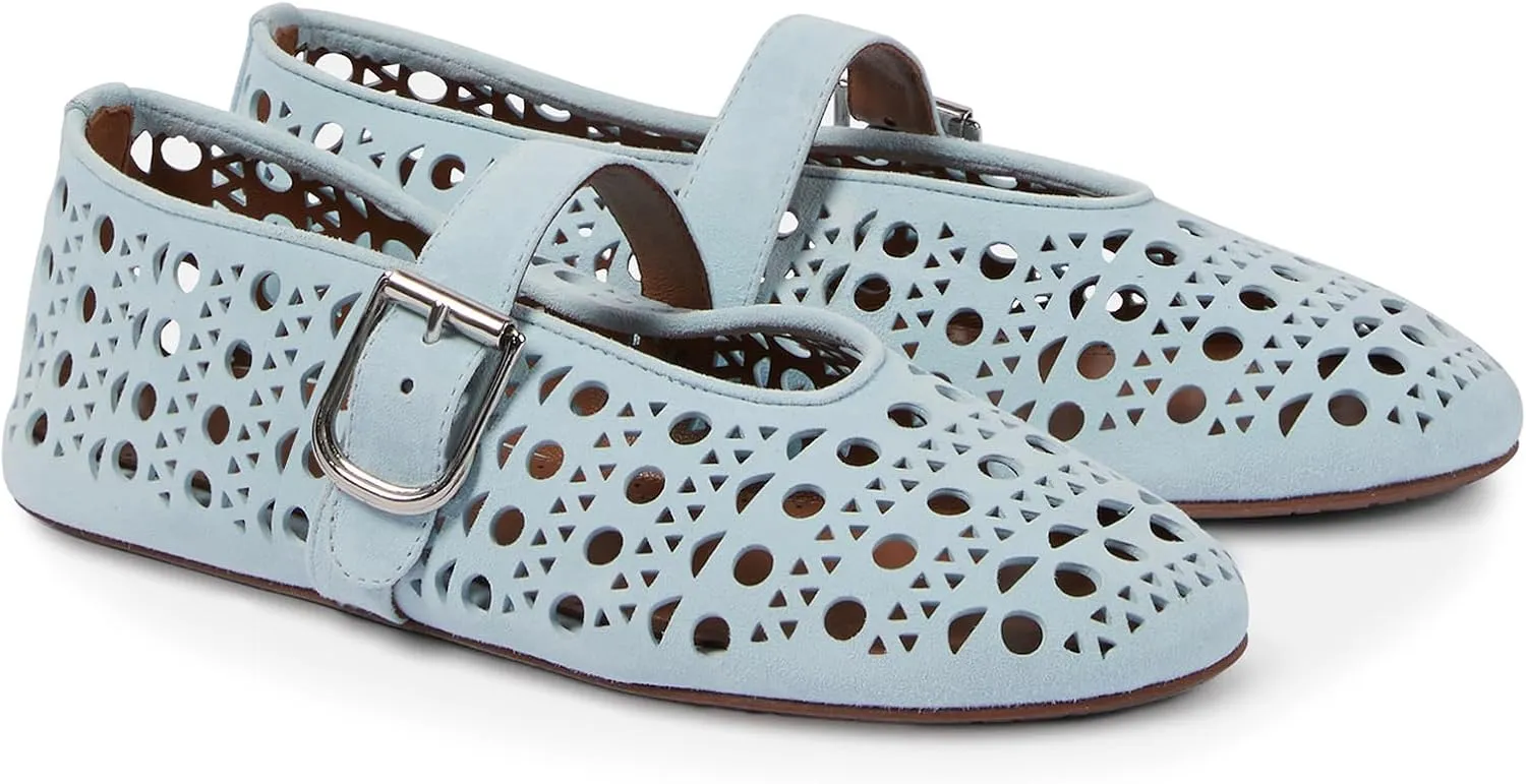 Yishaweiqi Hollow Out Ballet Flats Shoes for Women Buckle Strap Ballerina Shoes Breathable Round Toe Mary Jane Flats Casual Comfortable Daily Dress Summer Shoes