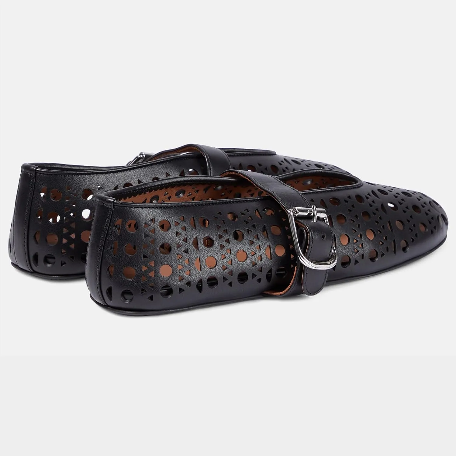 Yishaweiqi Hollow Out Ballet Flats Shoes for Women Buckle Strap Ballerina Shoes Breathable Round Toe Mary Jane Flats Casual Comfortable Daily Dress Summer Shoes