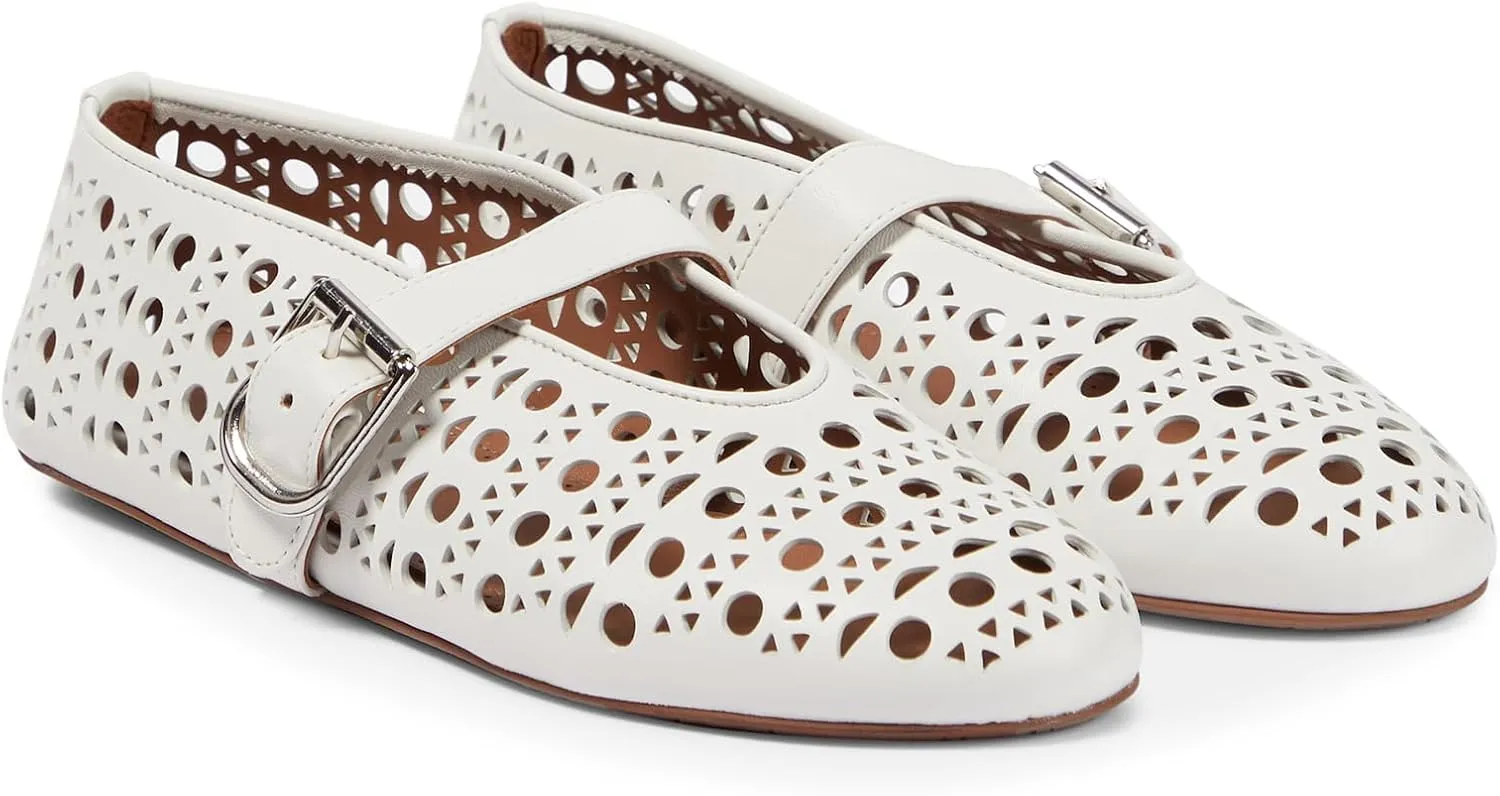 Yishaweiqi Hollow Out Ballet Flats Shoes for Women Buckle Strap Ballerina Shoes Breathable Round Toe Mary Jane Flats Casual Comfortable Daily Dress Summer Shoes