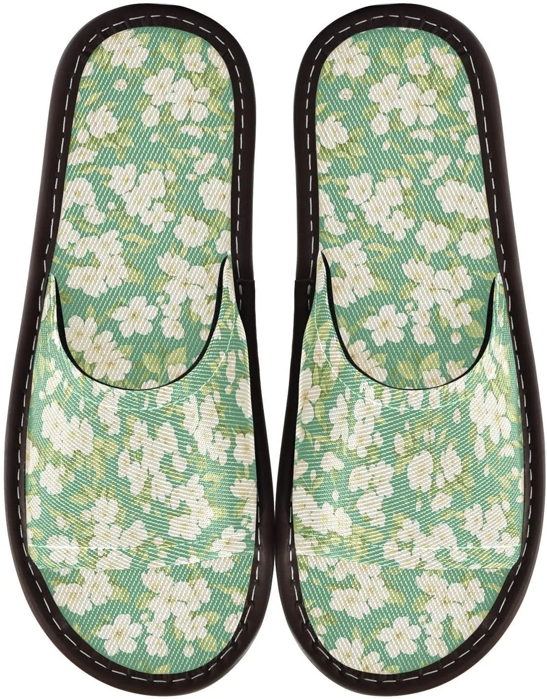 Yuiboo Cherry Blossom Flowers Green Mens Travel Slippers Portable Anti-slip Sandals for Home Indoor Home