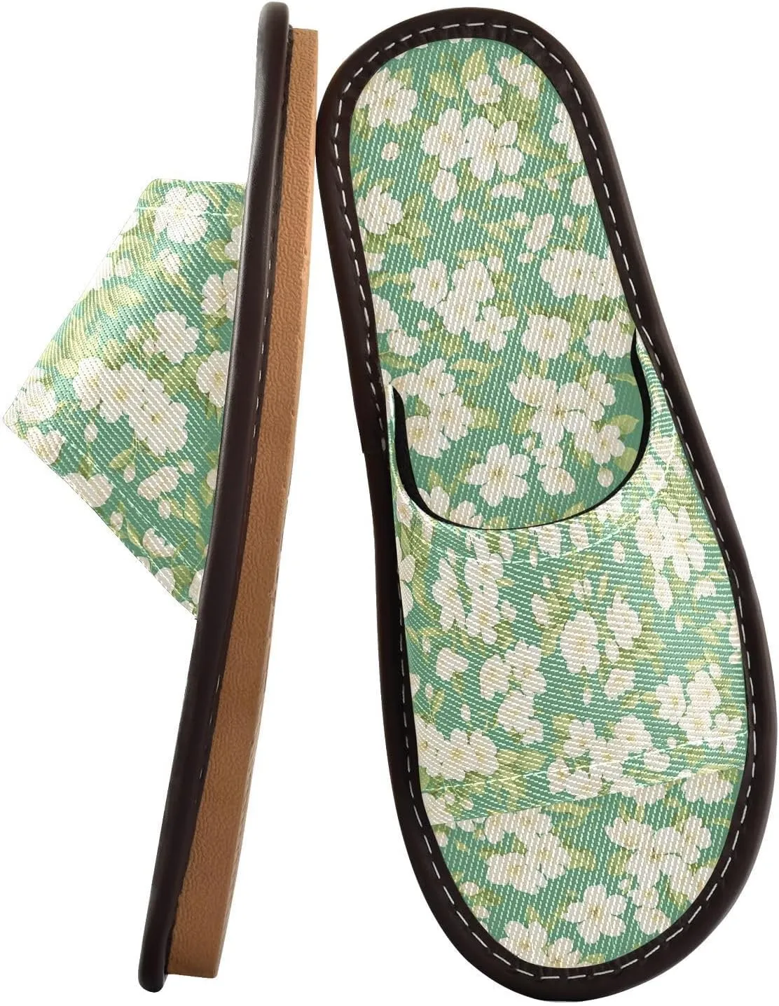 Yuiboo Cherry Blossom Flowers Green Mens Travel Slippers Portable Anti-slip Sandals for Home Indoor Home