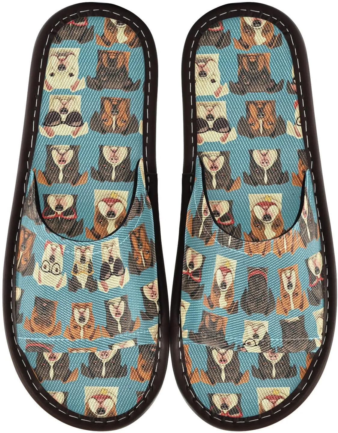 Yuiboo Dogs Face Blue Men Women's Bathroom Slippers Breathable Non Slip Sandals for Indoor Home Home