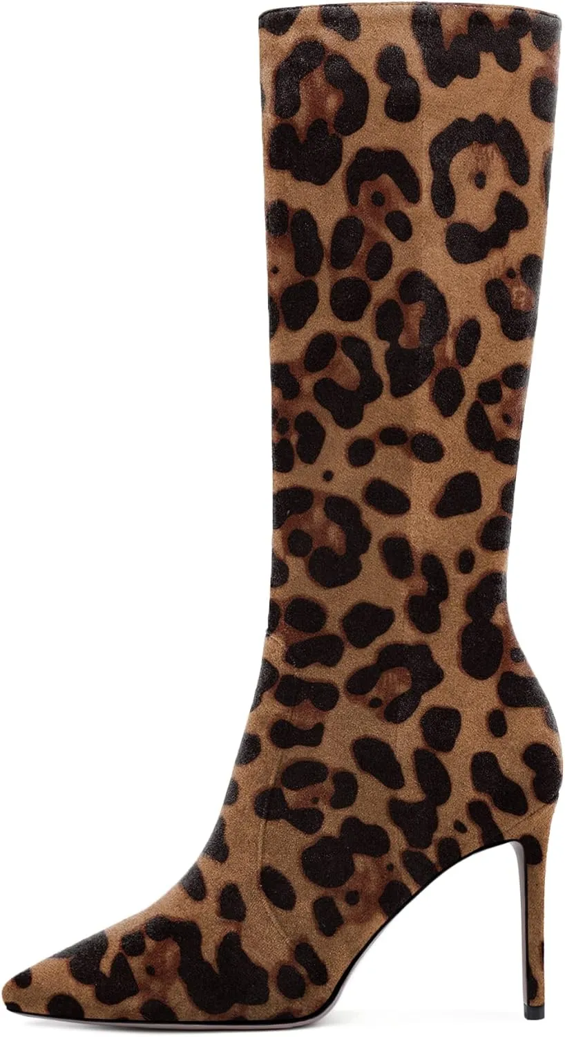 Zamikoo Women's Knee High Boots, Pointed Toe High Heel Thigh High Boots, Dressy Sexy Stiletto Heel Tall Boots, Zip Closure with Fur 3.5 Inch