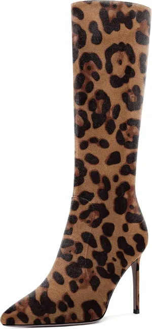 Zamikoo Women's Knee High Boots, Pointed Toe High Heel Thigh High Boots, Dressy Sexy Stiletto Heel Tall Boots, Zip Closure with Fur 3.5 Inch