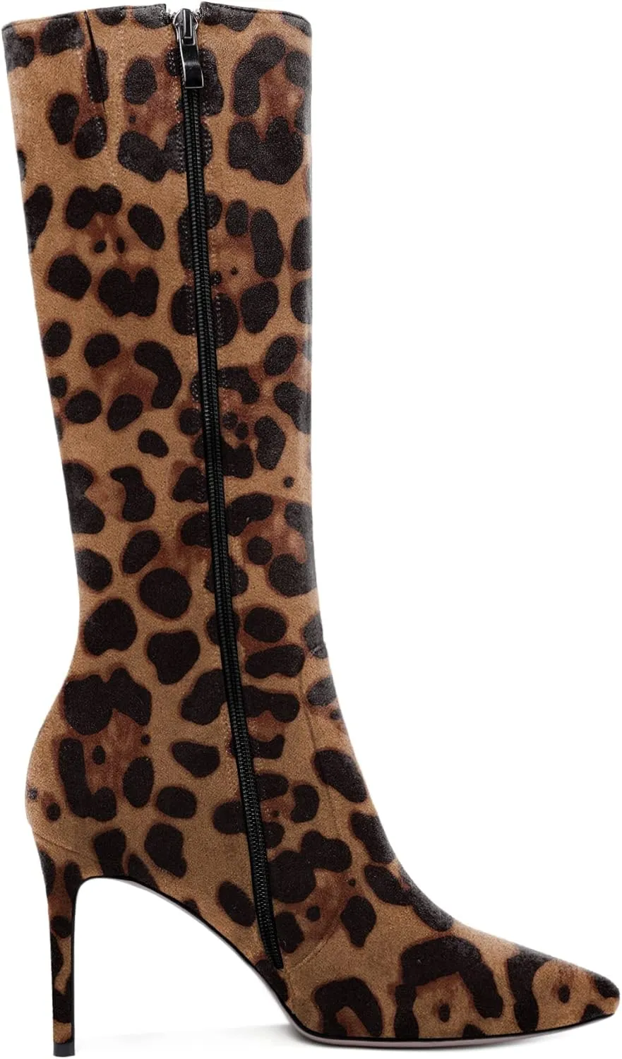 Zamikoo Women's Knee High Boots, Pointed Toe High Heel Thigh High Boots, Dressy Sexy Stiletto Heel Tall Boots, Zip Closure with Fur 3.5 Inch