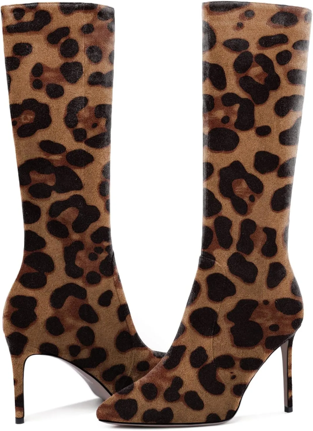 Zamikoo Women's Knee High Boots, Pointed Toe High Heel Thigh High Boots, Dressy Sexy Stiletto Heel Tall Boots, Zip Closure with Fur 3.5 Inch