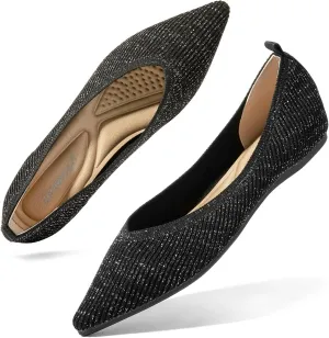 Zelaprox Women's Flats Shoes Comfort Knit Dress Flats Round Toe Ballet Flats with Memory Foam Softable Slip on Casual Work Office Flats
