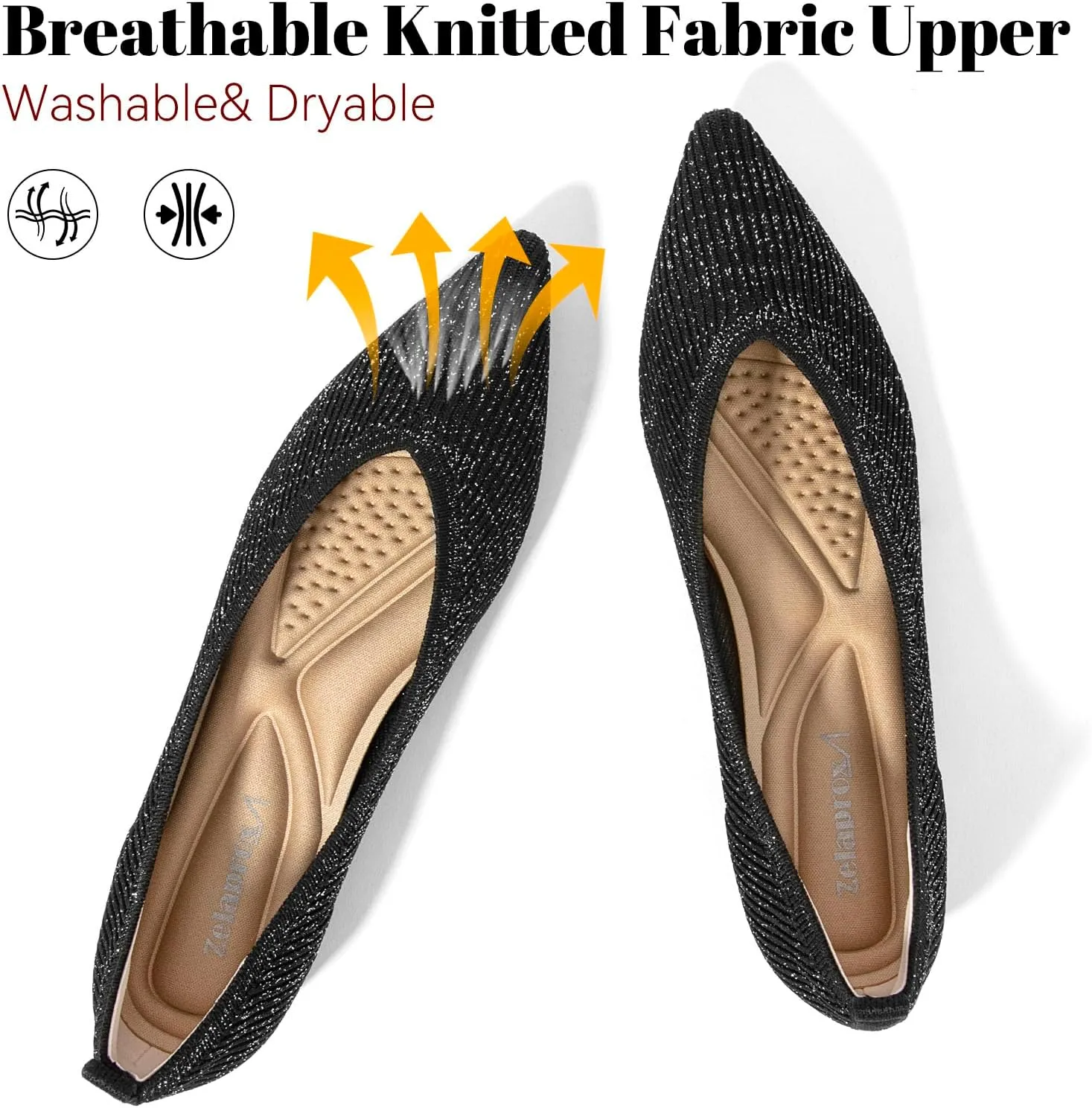 Zelaprox Women's Flats Shoes Comfort Knit Dress Flats Round Toe Ballet Flats with Memory Foam Softable Slip on Casual Work Office Flats