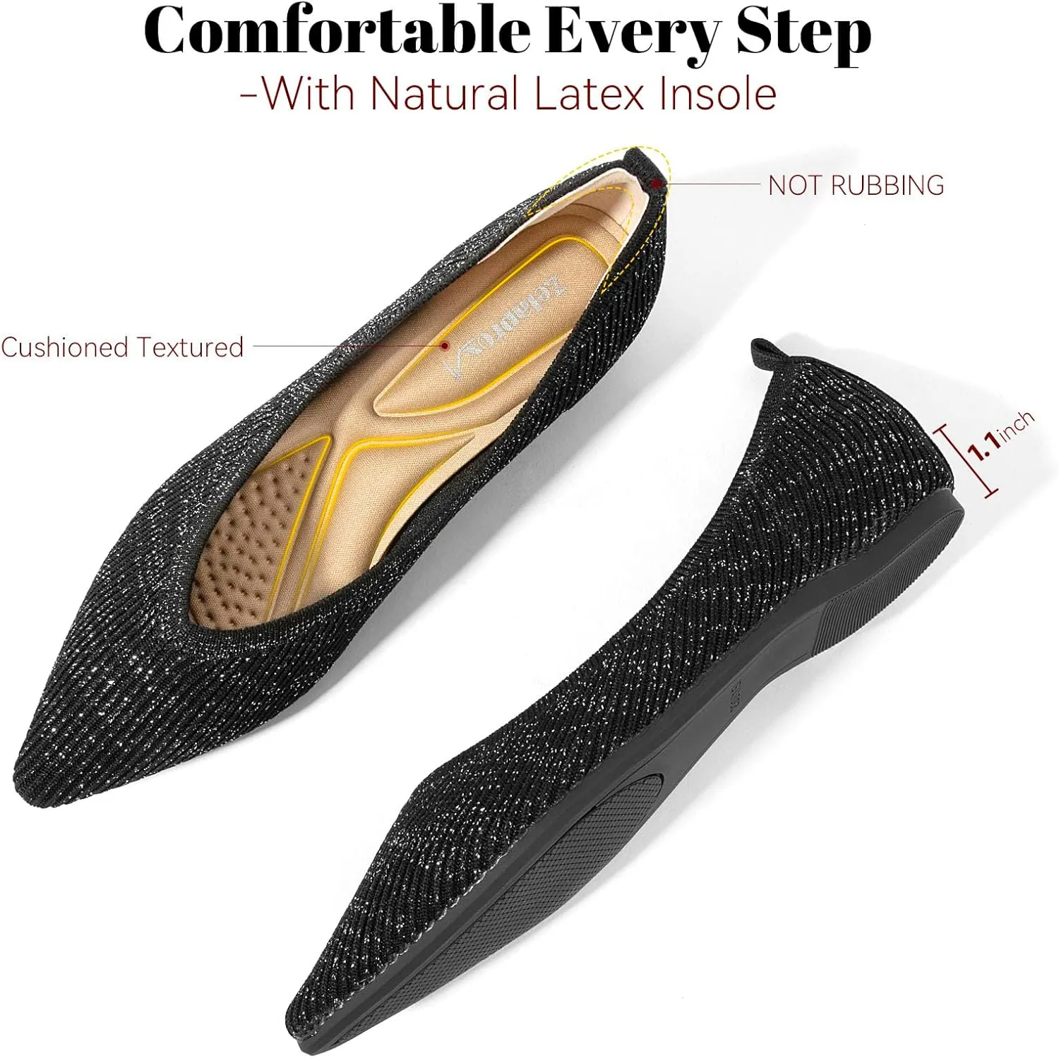 Zelaprox Women's Flats Shoes Comfort Knit Dress Flats Round Toe Ballet Flats with Memory Foam Softable Slip on Casual Work Office Flats