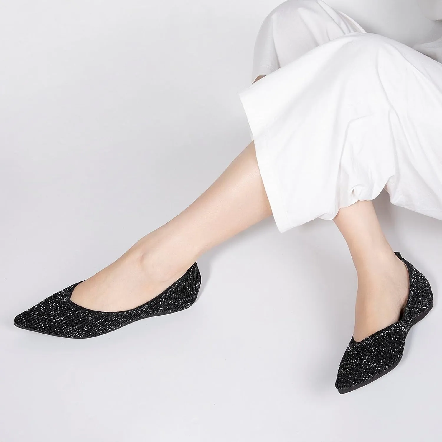 Zelaprox Women's Flats Shoes Comfort Knit Dress Flats Round Toe Ballet Flats with Memory Foam Softable Slip on Casual Work Office Flats